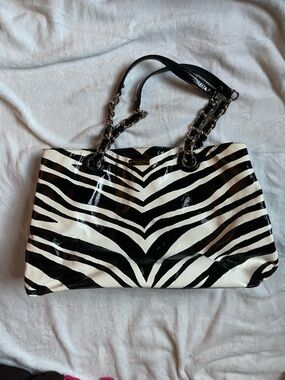 Kate Spade PASTICHE HELENA ZEBRA PATENT LEATHER CHAIN LARGE TOTE PURSE